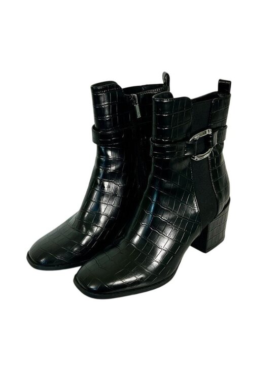Kenneth Cole Shoes - Kenneth Cole Black Croc Embossed Ankle Boots Block Heel Women Sz 9 NWOB 90s Y2K